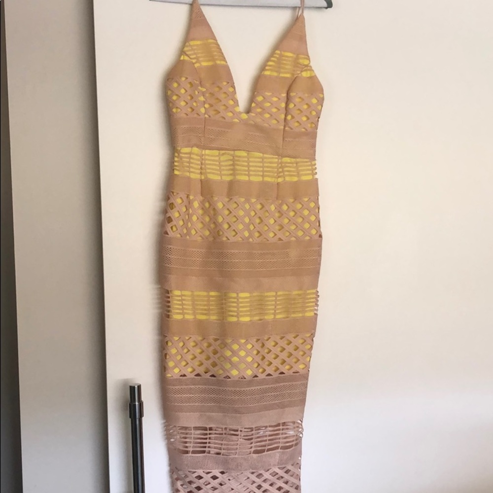 Yellow and tan cut out dress